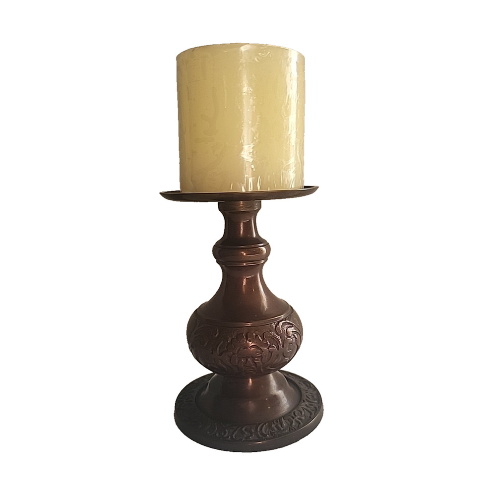 Bombay Artsy Pillar Candle Holder Footed Pedestal Base Embossed Candle Decor 6"